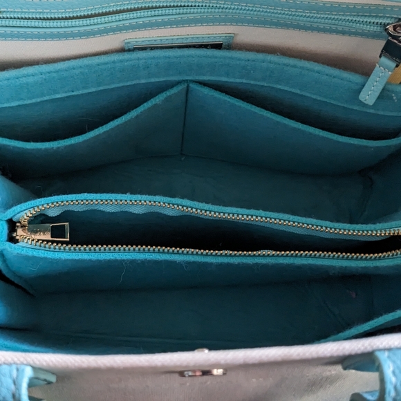 Tiffany blue and off white large leather and fabric tote with original dust bag - Picture 13 of 15